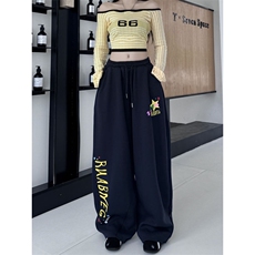 美式字母印花运动卫裤男女宽松垂感显瘦阔腿休闲裤K0859-P45，男装休闲裤，星座308B-2