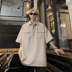 B225-T9228-P58-X75---聚酯纤维--工装POLO领短袖衬衫男日系，男装T恤，电商B225