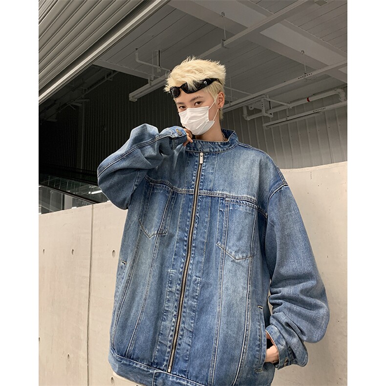 复古立领牛仔外套男秋季新款宽松休闲水洗美式上衣夹克潮,男装夹克,星座410-6（原星座1304-1）