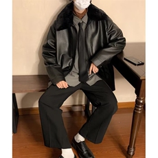 冬季潮皮衣男翻领潮流纯色新款休闲加绒毛领皮衣JK10P80，男装夹克，星座1116-2
