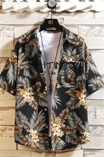 2023年夏季新款日系砖墙挂拍沙滩男休闲宽松短印花衬衫C3017-P35,男装衬衫,电商A082