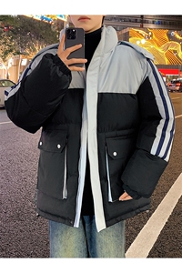 港风潮牌新款织拼色连帽服潮流保暖棉衣M085-P110控159图片