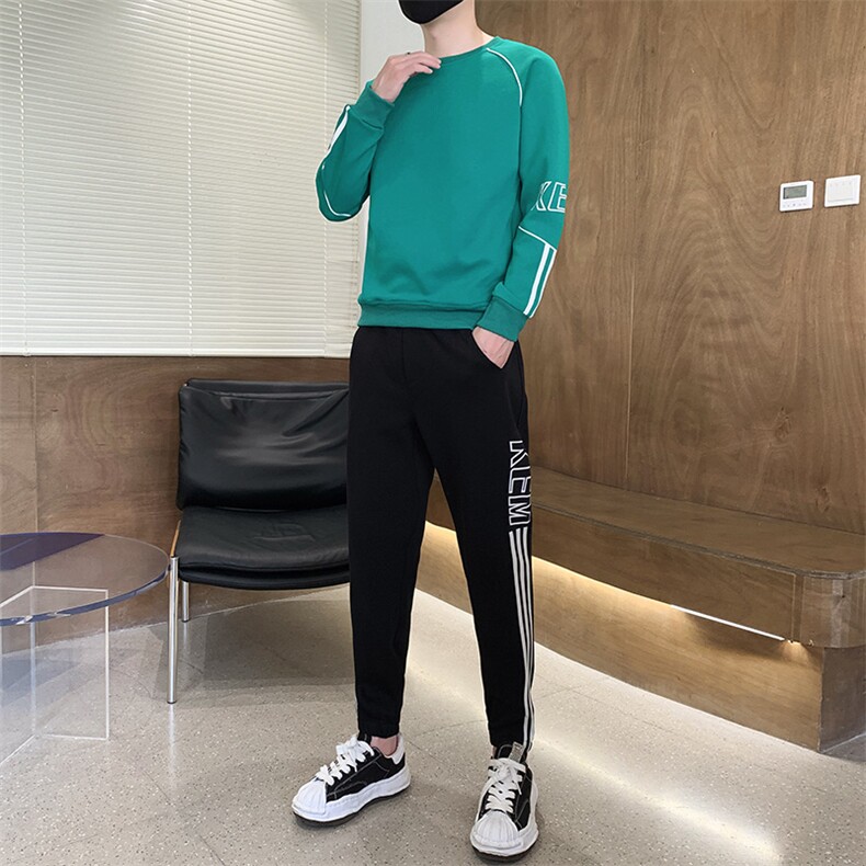 秋冬新款时尚套装运动圆领潮牌弹力卫衣卫裤大码宽松套装外套外贸,男装休闲套装,星座301D-5(原星座1415）
