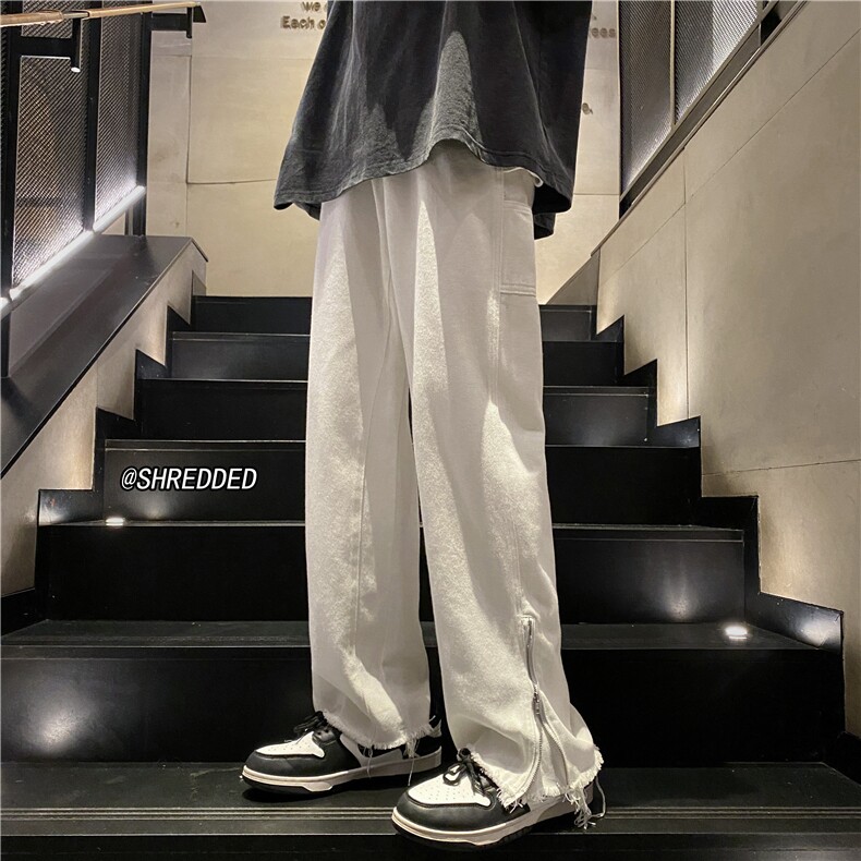 春季新款高街直筒微喇毛边裤脚拉链牛仔裤B315-K1315P65控78,男装牛仔裤,电商B315