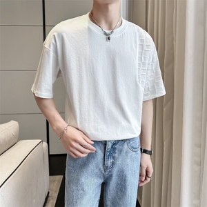 2025夏季新款男生T恤男士薄款个性拼接提花短袖潮901-T24-P58
