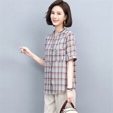 2022年夏季新款短袖衬衣格子衬衫女时尚韩版上衣潮，女装衬衫，忆绮罗