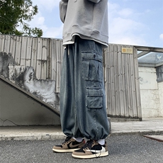 秋款男牛仔裤工装裤大口袋直筒宽松抽绳束脚长裤NK5090P50，男装牛仔裤，星座1013-1