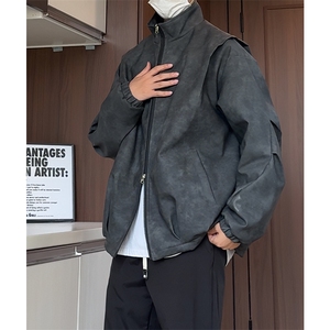 PY9099/P85新款宽松机能风磨砂皮衣皮夹克男休闲百搭痞帅上衣外套图片