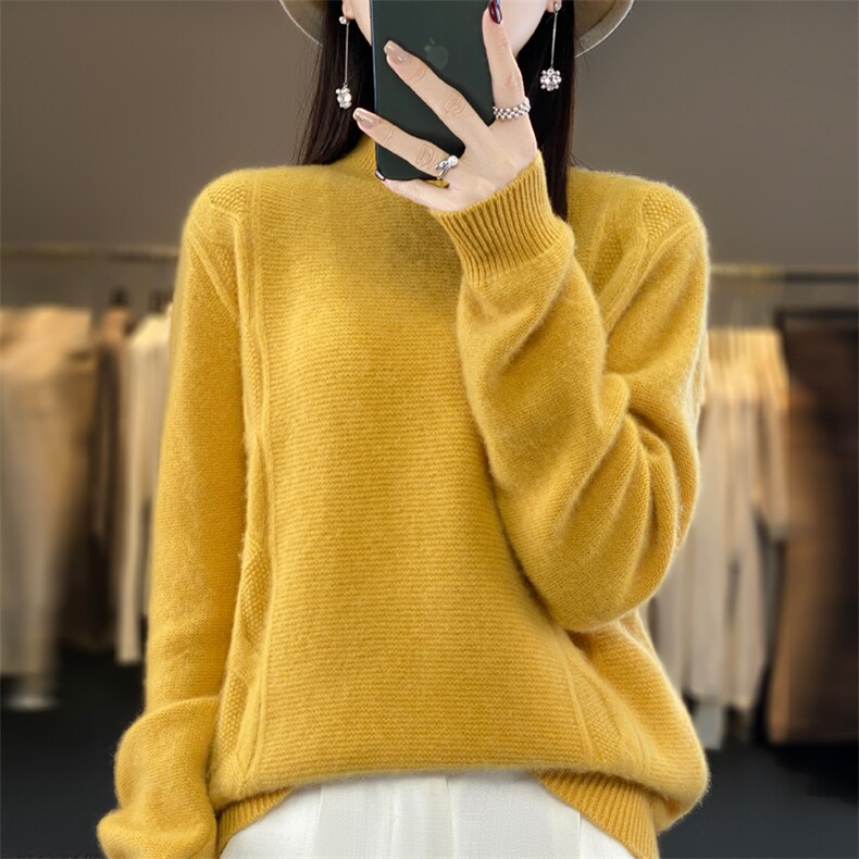 百搭半高领羊毛衫女秋冬新款加厚保暖毛衣宽松显瘦针织衫,女装羊毛衫,九嘉羊绒
