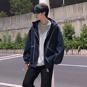 抖音得物高品质秋冬美式高街重磅结构辑明线纹理连帽卫衣外套W111图片
