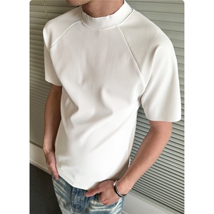 夏季新款正肩小领口T恤美式复古百搭纯色半袖男女上衣潮 D407 P25图片