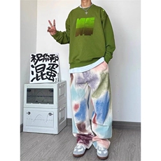 手绘刷漆彩色牛仔裤男夏季美式vibe风高街裤子宽松显瘦直筒休闲裤，男装牛仔裤，星座506A