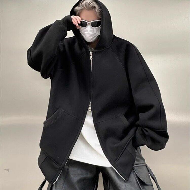 QY03-P48黑色重磅拉链开衫卫衣，男装卫衣，星座1503-1