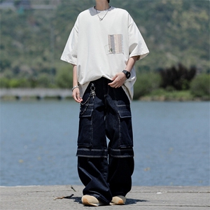 8XL-M 高品质纯棉美式复古宽松简约百搭学院风短袖T恤上衣男DX343图片