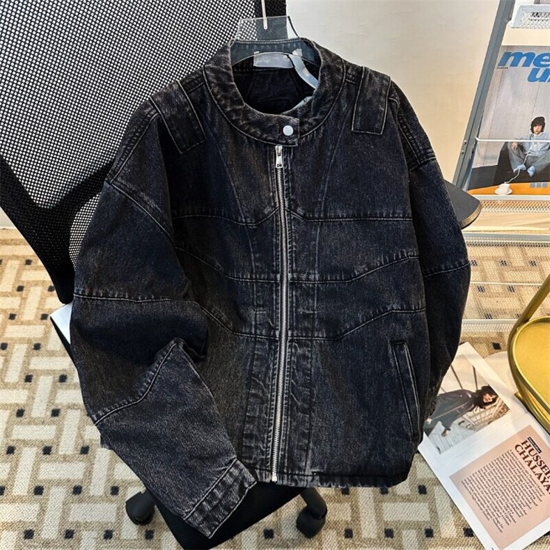 外骨骼脊柱结构做旧重水洗活页机车短宽牛仔夹克JK8960P78，男装夹克，星座1116-2