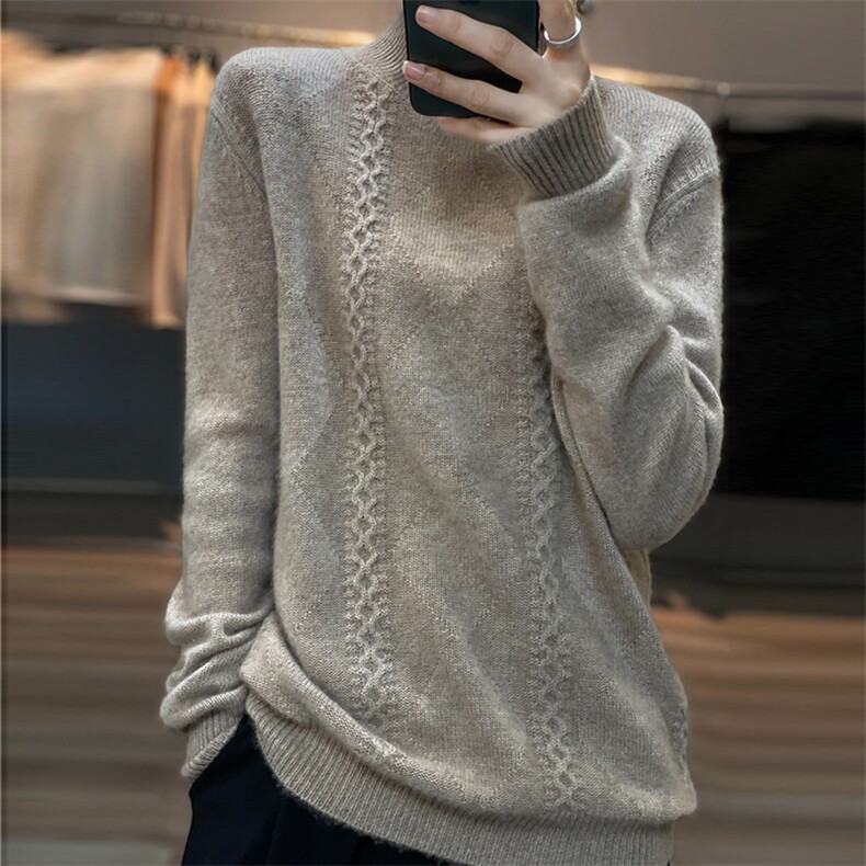 半高领羊毛衫女加厚冬季2024新款潮初秋打底针织衫,女装羊毛衫,耀日羊绒