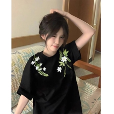 220克纯棉短袖夏季新款复古潮牌花卉刺绣短袖t恤情侣上衣男女，男装T恤，星座1210-1