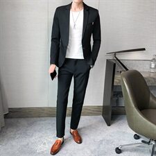 纯色小西服套装长袖西装西裤两件套无头风A328-20335-P165，男装西服套装，星座406