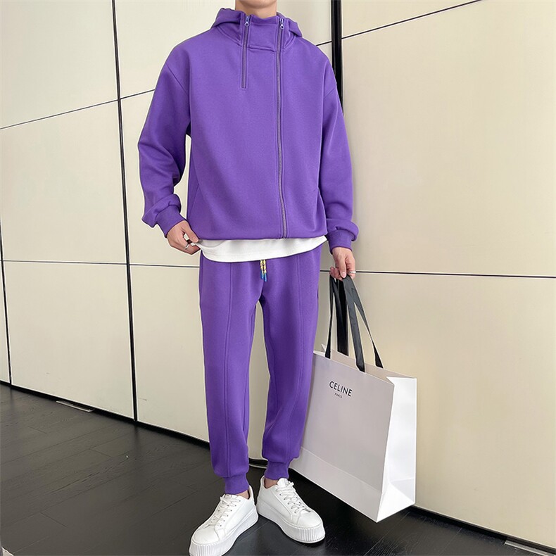 轻奢风男士纯色连帽卫衣休闲卫裤两件套潮牌套装男C208-6786特P98,男装休闲裤,电商C208