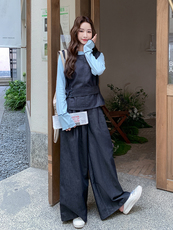 新款现货！法式马甲打底阔腿裤三件套6850-P175-K268，女装套装/套裙，2D034