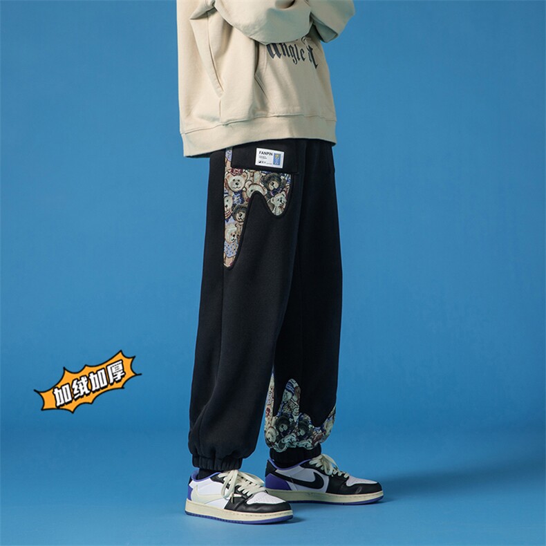 2023冬季新款日系蓝底大码加绒加厚印花卫裤M-5XHK21680-P50,男装休闲裤,电商A022