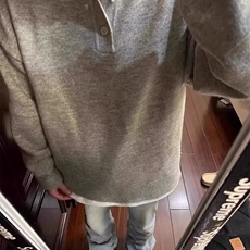 现货大码美式复古亨利领毛衣灰色针织衫慵懒外套LF527P40加绒P55，男装针织衫/毛衣，电商D256-2(原A064-2)