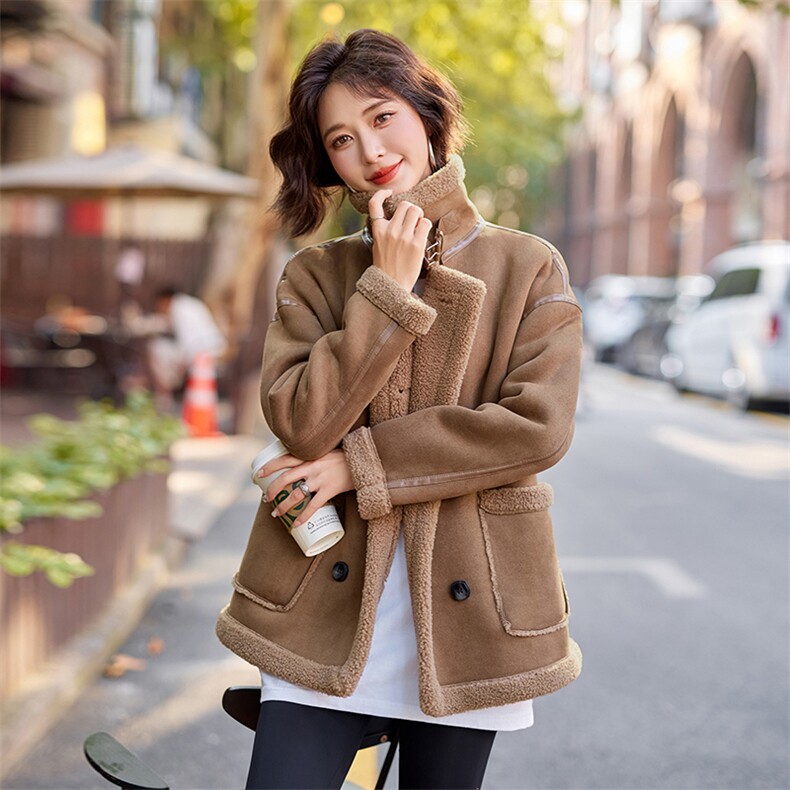 （现货）麂皮绒仿羊羔毛外套2024冬装新款加厚保暖皮毛一体,女装羊羔毛/颗粒绒,难舍钰依