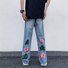 美式vibe裤子高街水洗牛仔裤男设计感小众拉链裤K693P43，男装牛仔裤，星座1116-2