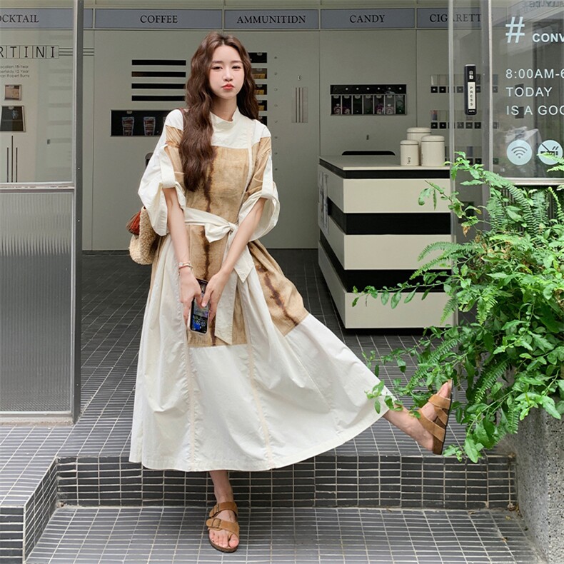 法式复古气质女神范连衣裙女夏新款设计感假两件显瘦赫本风长裙,女装连衣裙,2C108