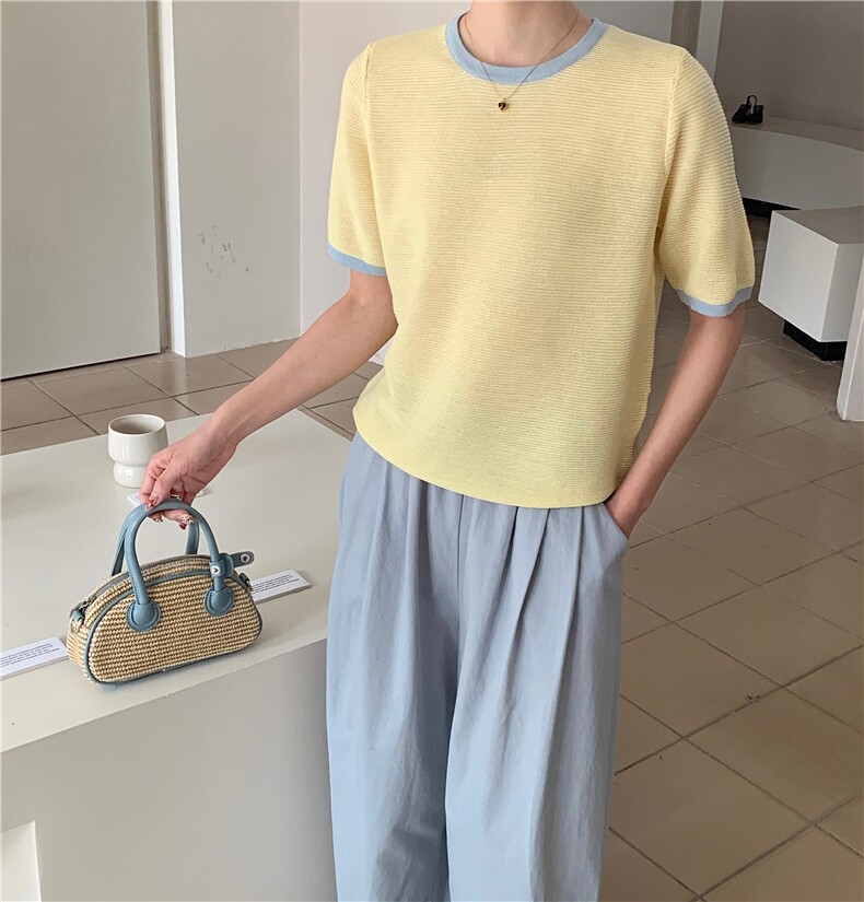 夏季新款简约短袖针织衫女宽松休闲百搭上衣,针织衫/毛衣,伟祺羊绒