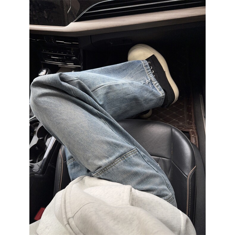 美式复古水洗牛仔裤男生秋季复古cleanfit显瘦弯刀裤宽松阔腿长裤,男装牛仔裤,电商B221