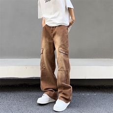新款潮美式高街嘻哈男士大码牛仔裤阔腿K04控89，男装牛仔裤，星座301D-4(原星座1004-4）