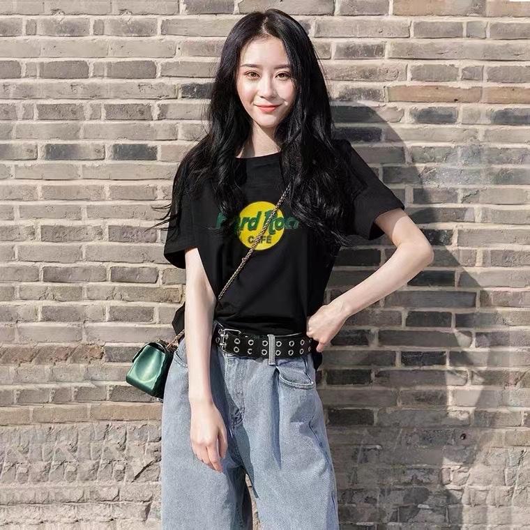 韩版印花圆领简约百搭运动风短袖T恤,女装T恤,L·H·X