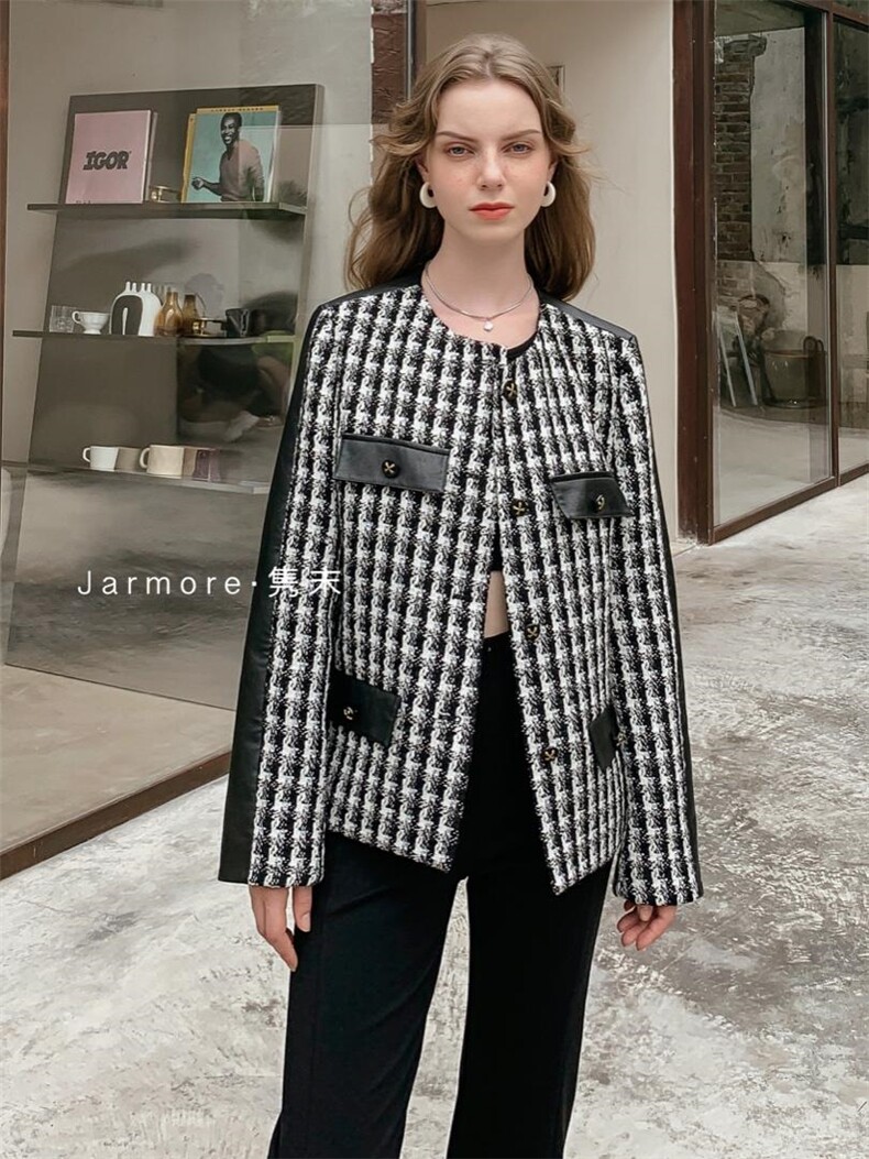 隽末2021秋季新款小香风拼接皮。AB面后背流苏炸街S，其它，Jarmore隽末