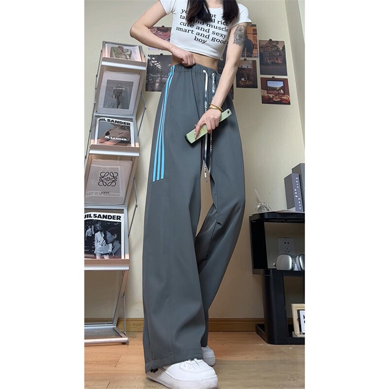 条纹撞色大码三条杠运动裤直筒长裤休闲裤K8592-P30【特价】,女装休闲裤,电商A007