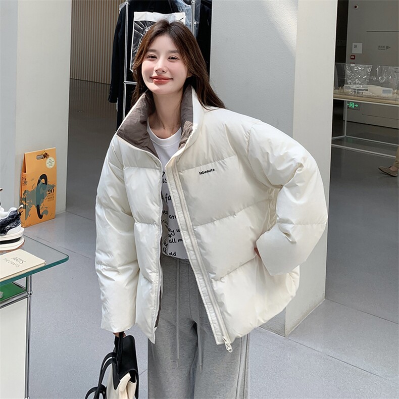 韩版简约加厚立领羽绒服女2025年冬季新款显瘦保暖短款白鸭绒外套图片