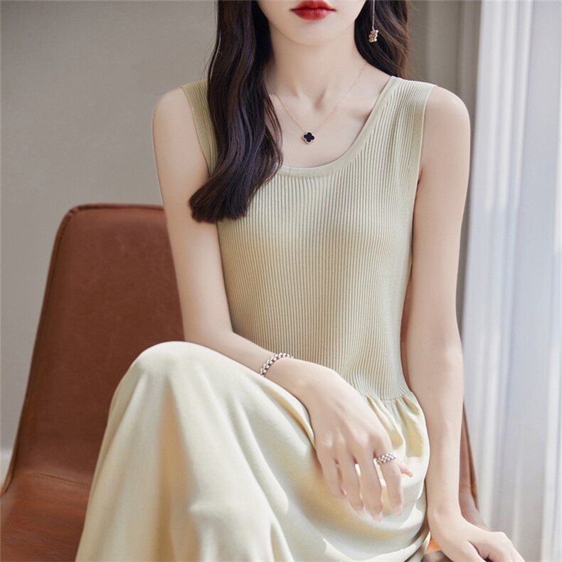 高级感冰丝针织吊带裙女夏新款长款收腰内搭无袖显瘦打底连衣裙子,女装连衣裙,暖姿羊绒