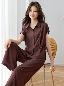 现货！中年女士阔腿裤套装女2026夏季新酒红色洋气上衣两件套图片