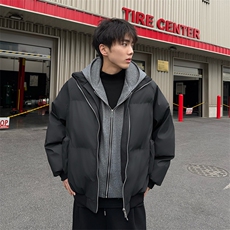 现货高品质重磅工艺美式高街假两件PU皮棉衣男女加厚棉服外套，男装棉衣，电商A486