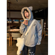 美式毛领兔耳座山雕棉衣男女冬季情侣棉服麂皮绒外套，男装棉衣，星座506A