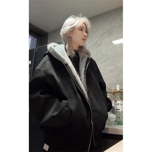 美式荔枝纹座山雕加绒保暖连帽棉服男女情侣棉衣外套MF3677-特P98图片