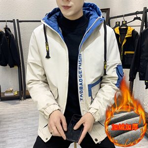秋冬新款棉服男加绒加厚夹克风衣保暖外套工装棉衣蓝色860加绒图片