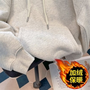 美式复古浅灰色连帽重磅卫衣男早秋冬宽松bf慵懒风oversize薄外套图片