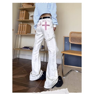 新款设计感微喇牛仔裤男cleanfit美式高街刺绣工装裤子L84355-P65图片