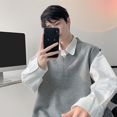 春秋季针织马甲搭配衬衫叠穿设计感V领毛衣日系慵懒背心9099P58，男装背心/马甲，电商B312