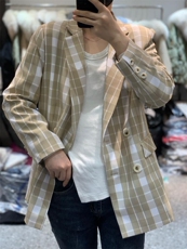 2023春季新款气质高级显瘦宽松复古风港风格子外套，其它，L·H·X