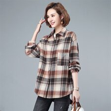 格子衬衫女长袖保暖冬2021春秋新款宽松加厚百搭打底衫衬衣多色可选，女装衬衫，伊满意