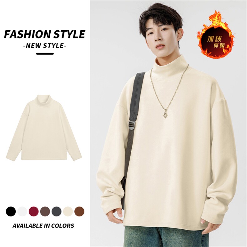 GENIOLAMODE廓形圆领不变形卫衣男秋季纯色百搭长袖套头运动上衣，男装卫衣，电商A486
