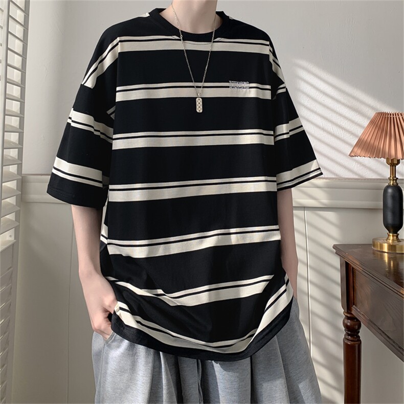 2024夏季新款街头条纹短袖T恤休闲宽松半袖体恤现货T1691-P35，男装T恤，星座512-4