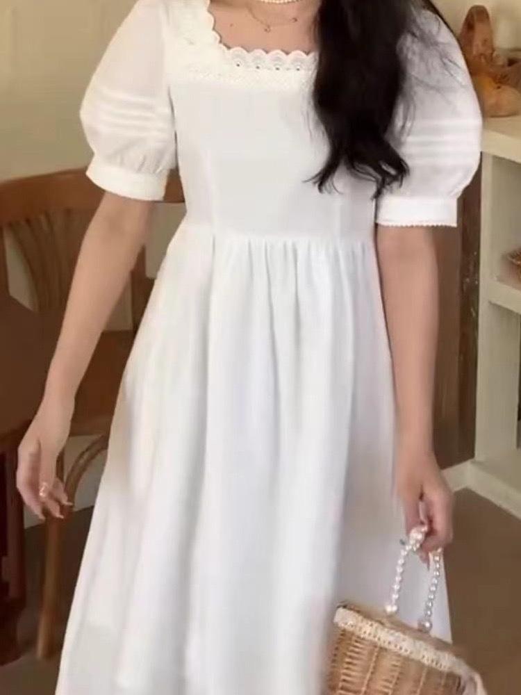 气质女神范方领蕾丝边连衣裙,女装连衣裙,L·H·X